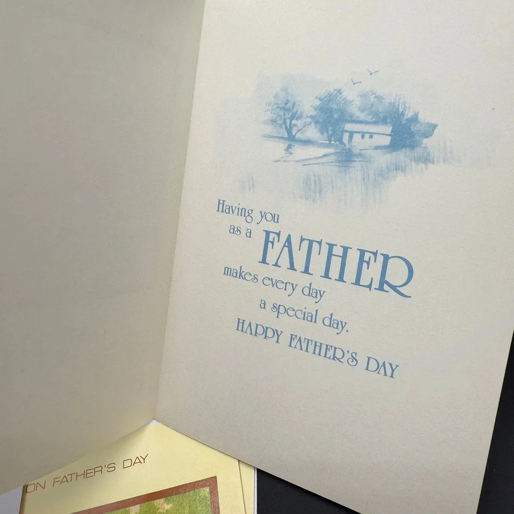 Vintage Father's‎ Day Card Farmhouse Scene God's Blessings Christian Religious